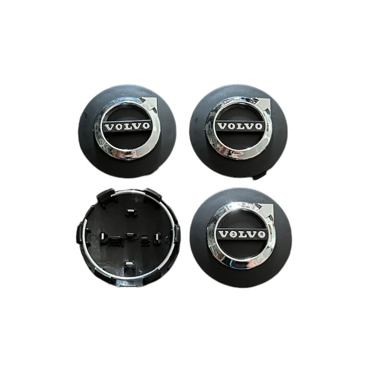 Set 4 capacele roti 64mm argintiu+negru, pentru jante aliaj Volvo Model Nou 3D