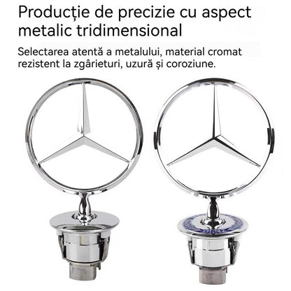 Insigna capota fata Mercedes-Benz Clasa C/E/S, sigla Mercedes-Benz [spic de grau albastru], C200 E300L E260L, S450, Fudisenn, insigna, stea, argintiu