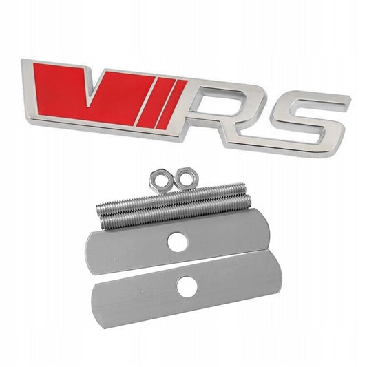 Emblema Skoda VRS, montaj pe capota sau portbagaj, rosu/argintiu