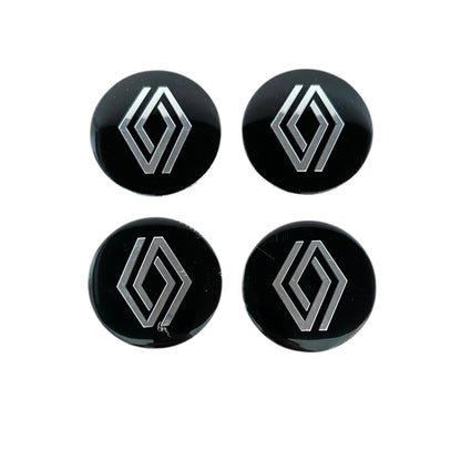 Set 4 embleme stickere Compatibile cu Renault model nou din tabla (aluminiu), Maf, autoadezive, 56mm, pentru capace roti, Negru