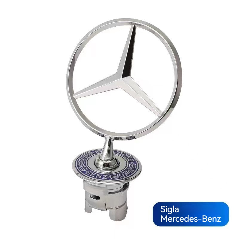 Insigna capota fata Mercedes-Benz Clasa C/E/S, sigla Mercedes-Benz [spic de grau albastru], C200 E300L E260L, S450, Fudisenn, insigna, stea, argintiu
