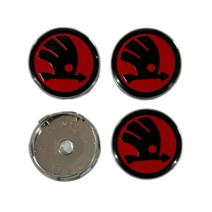 Set 4 capacele roti 60mm, pentru jante aliaj Skoda Rosu