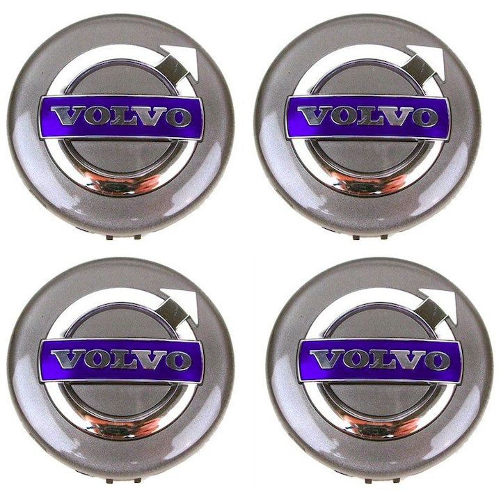 Set 4 capacele roti 64mm gri albastru, pentru jante aliaj Volvo