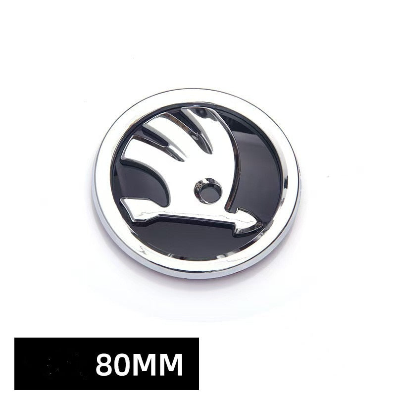 Set 2 embleme capota 90mm si portbagaj 80 mm, pentru Skoda Octavia Superb Fabia Rapid Kodiaq, negru/crom