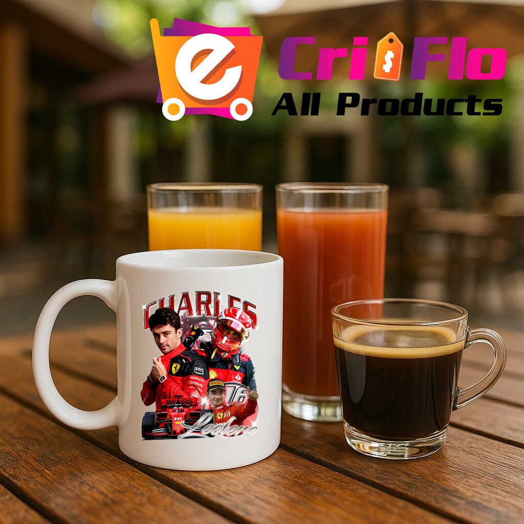 Cană portret Charles Leclerc Formula 1 costum Ferrari, Cri-Flo, Ceramică, 330 ml, Culoare Alb