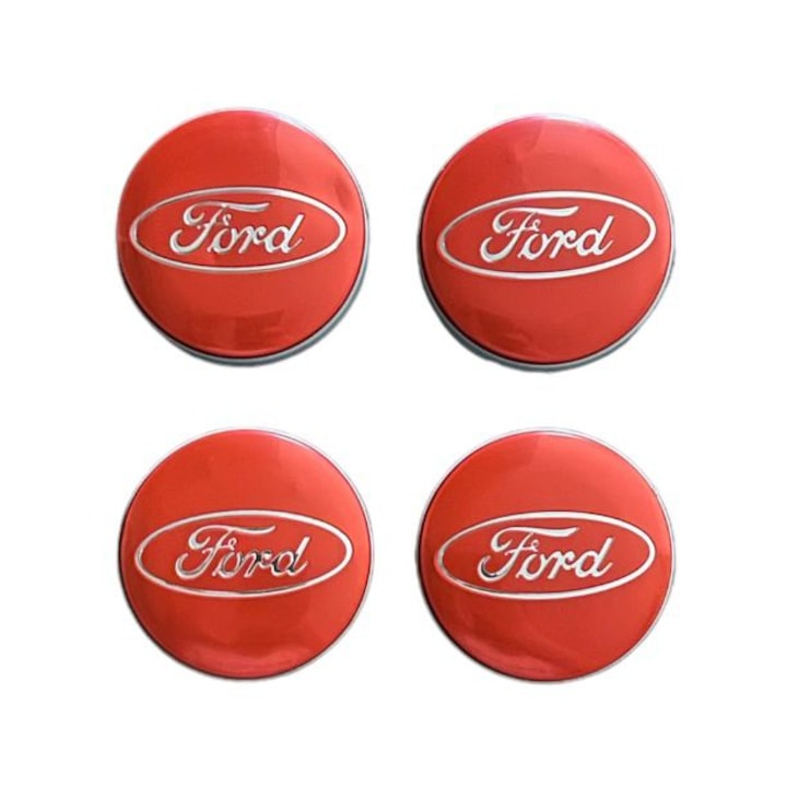 Set 4 capace roti, Ford, 54mm, compatibile cu jantele din aliaj, Rosu