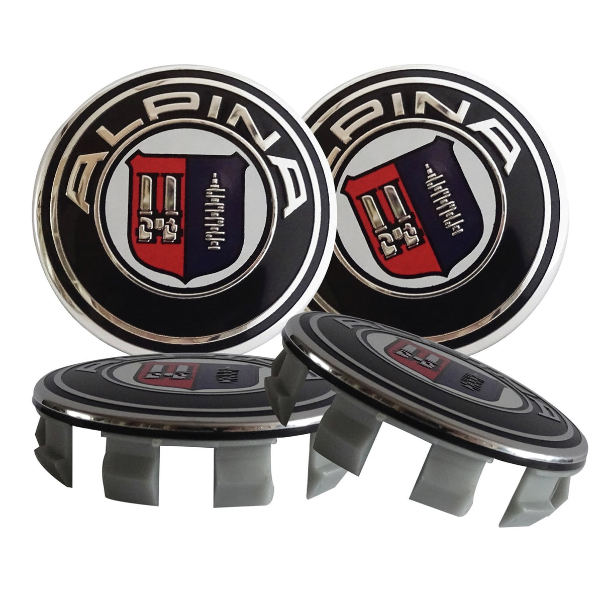 Set 4 capacele roti 68 mm Alpina, pentru jante aliaj, Negru, chrom