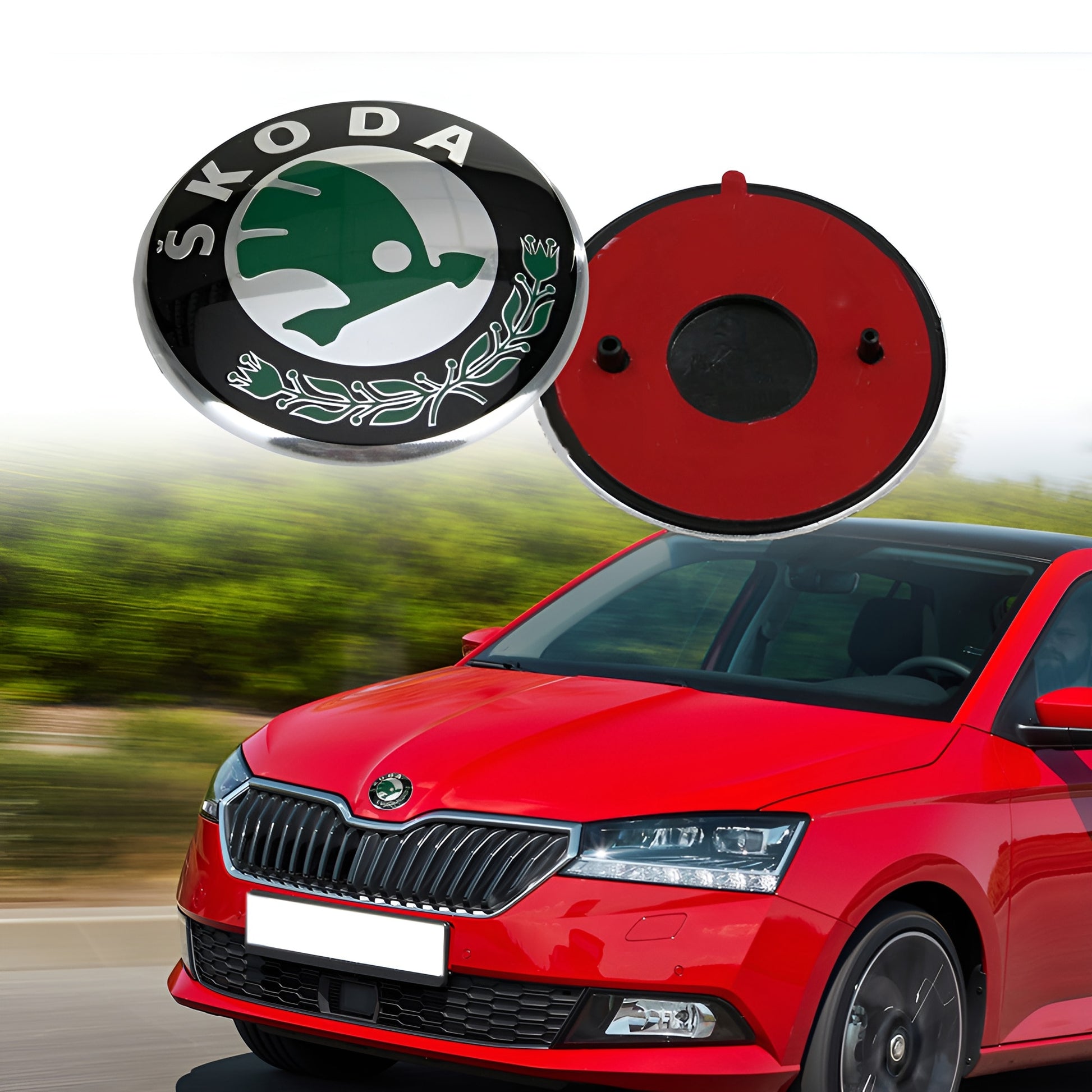 Set embleme Skoda, 90mm fata si 80mm spate, glossy, verde inchis