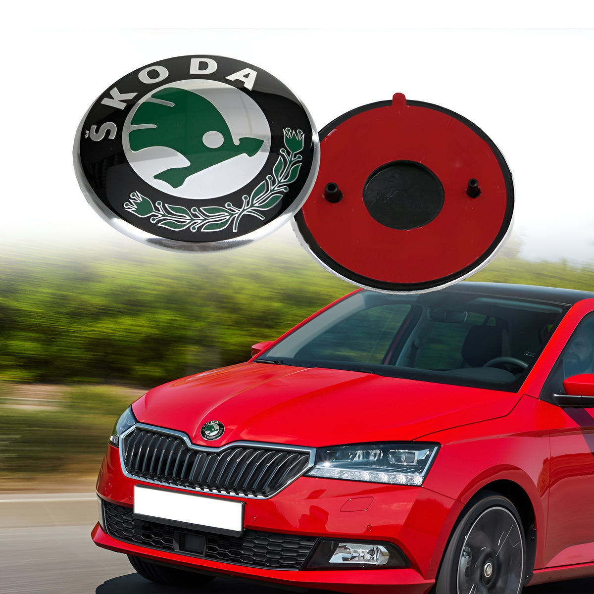 Set embleme Skoda, 90mm fata si 80mm spate, glossy, verde inchis