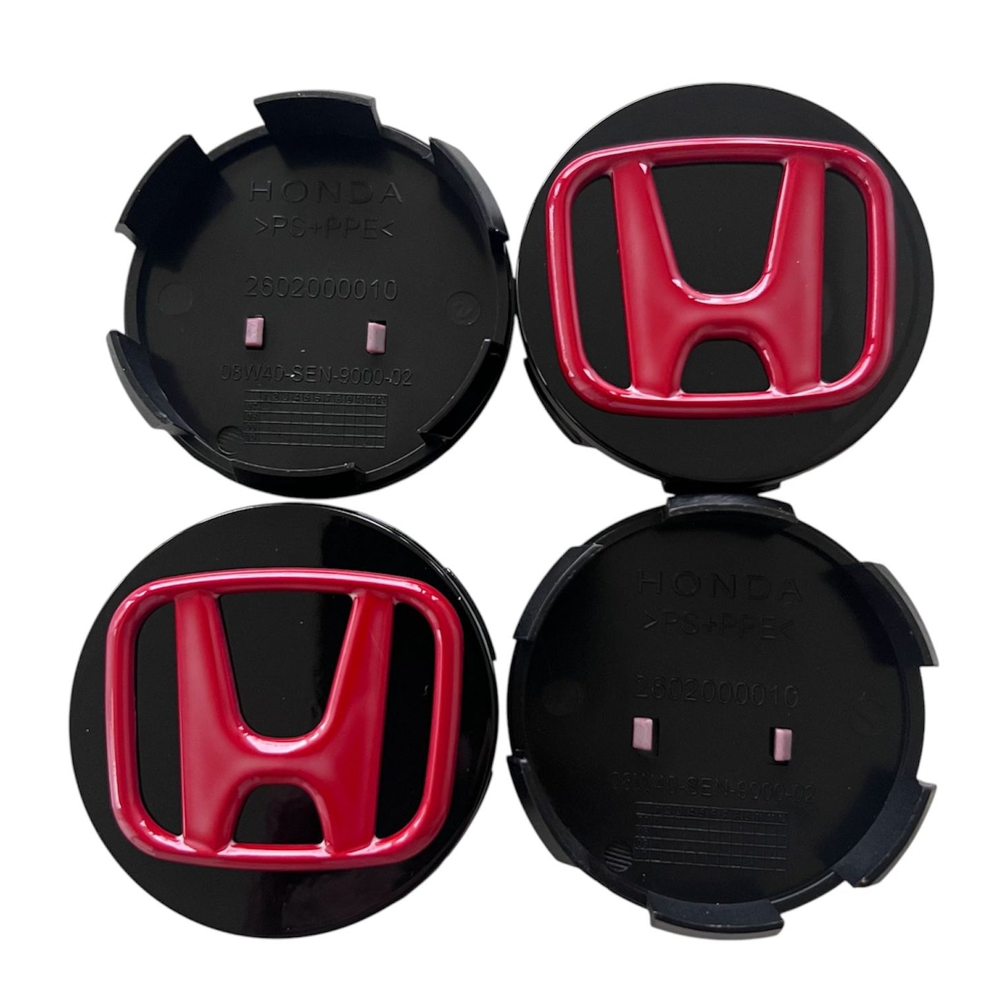 Set 4 capace 57mm, HONDA, Negru-Rosu, pentru jante aliaj