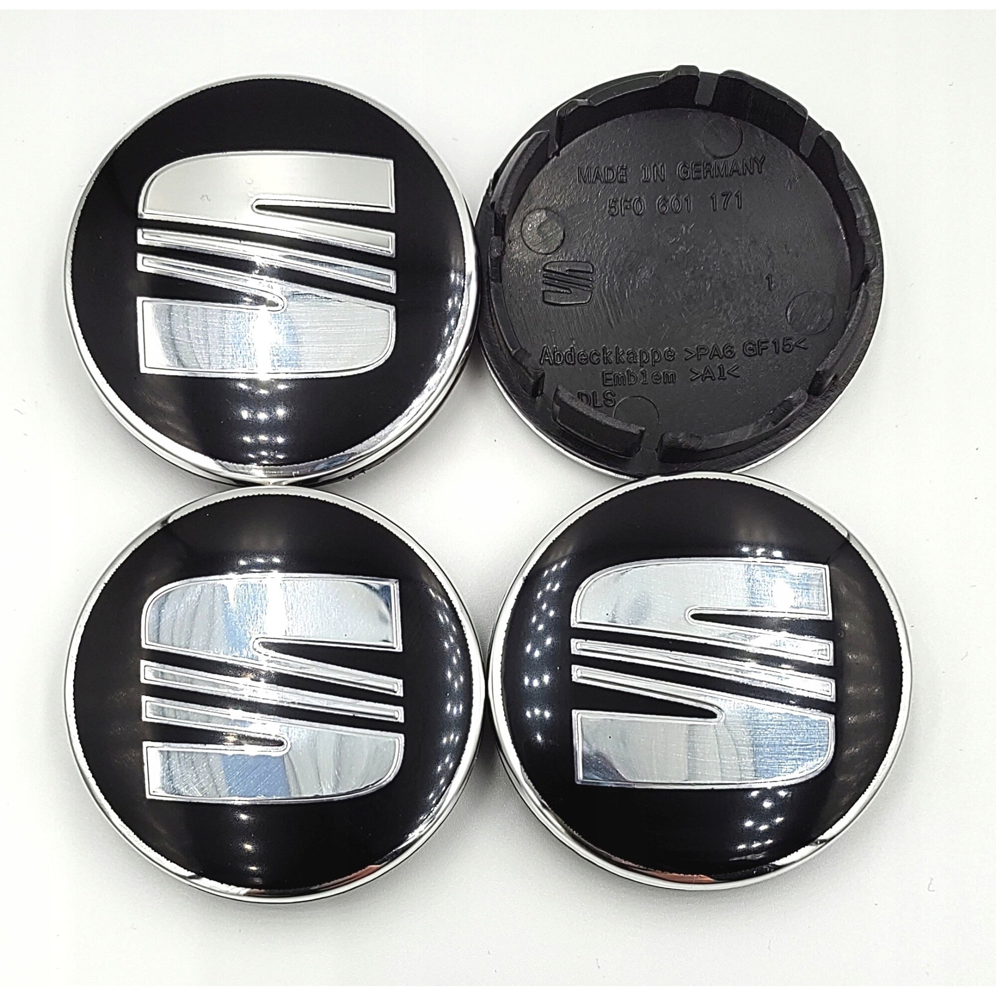 Set 4 capace centrale pentru jante, SEAT 55 mm, negru argintiu