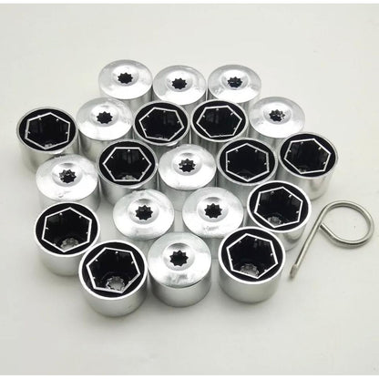 Set 20 capace prezoane pe 17 + cheie de scos capacele, argintii