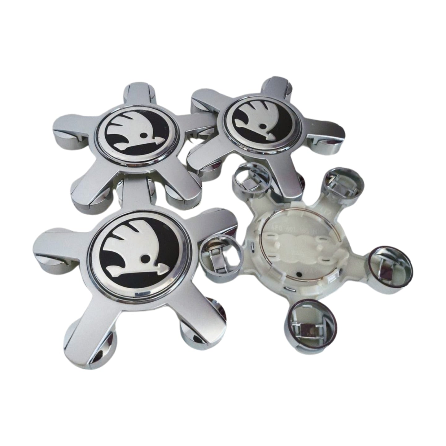 Set 4 capace jante Skoda gheare/spider argintii pentru jante Audi + odorizant LUCASON
