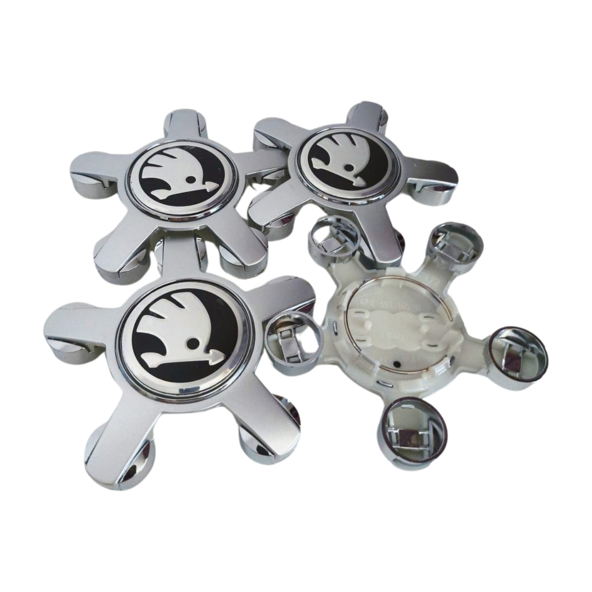 Set 4 capace jante Skoda gheare/spider argintii pentru jante Audi + odorizant LUCASON