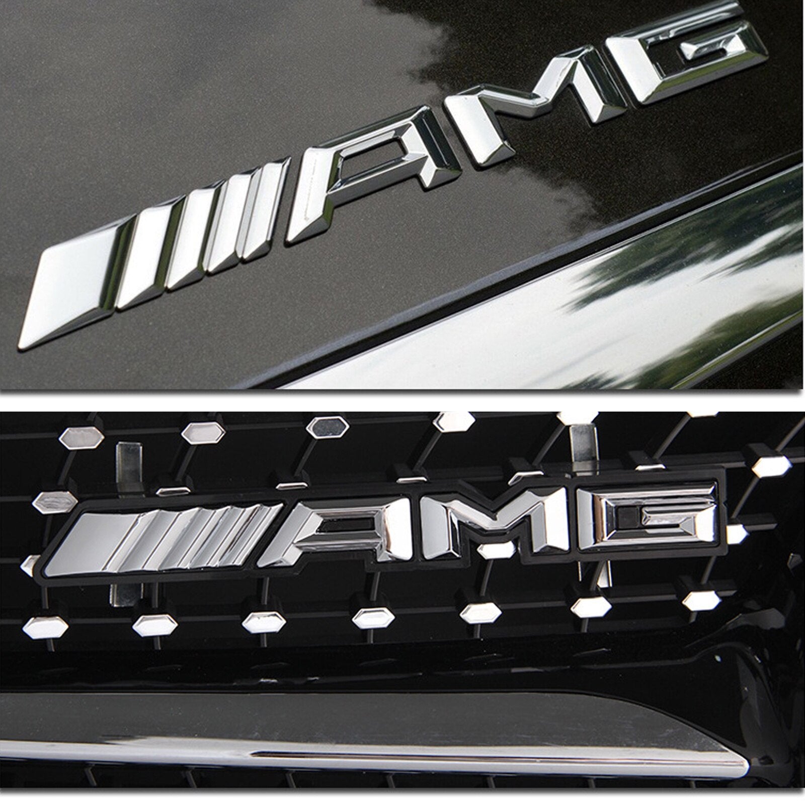 Emblema Pentru Benz montaj pe capota sau portbagaj, Zggzerg, AMG, Trei -dimensionale, Autoadeziv, Anti zgarieturi, Rezistent la uzura, Nu este usor de estompat, Usor de instalat si curatat, Metal, 18cm x 1.7cm, Argintiu