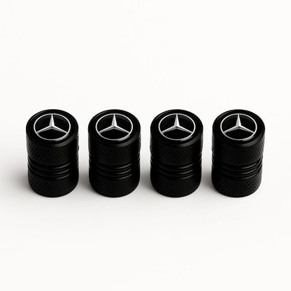Set 4 Capace Ventil Auto Mercedes, Aluminiu Negru, Logo Oficial