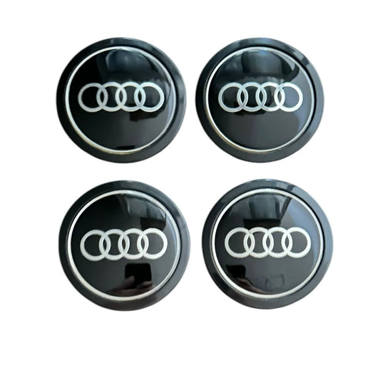 Set 4 capace roti 75mm exterior, 69mm interior Audi negre compatibil/inlocuitor janta aliaj