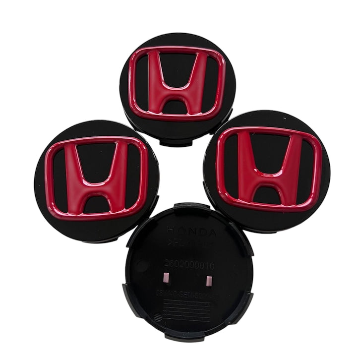 Set 4 capace 57mm, HONDA, Negru-Rosu, pentru jante aliaj