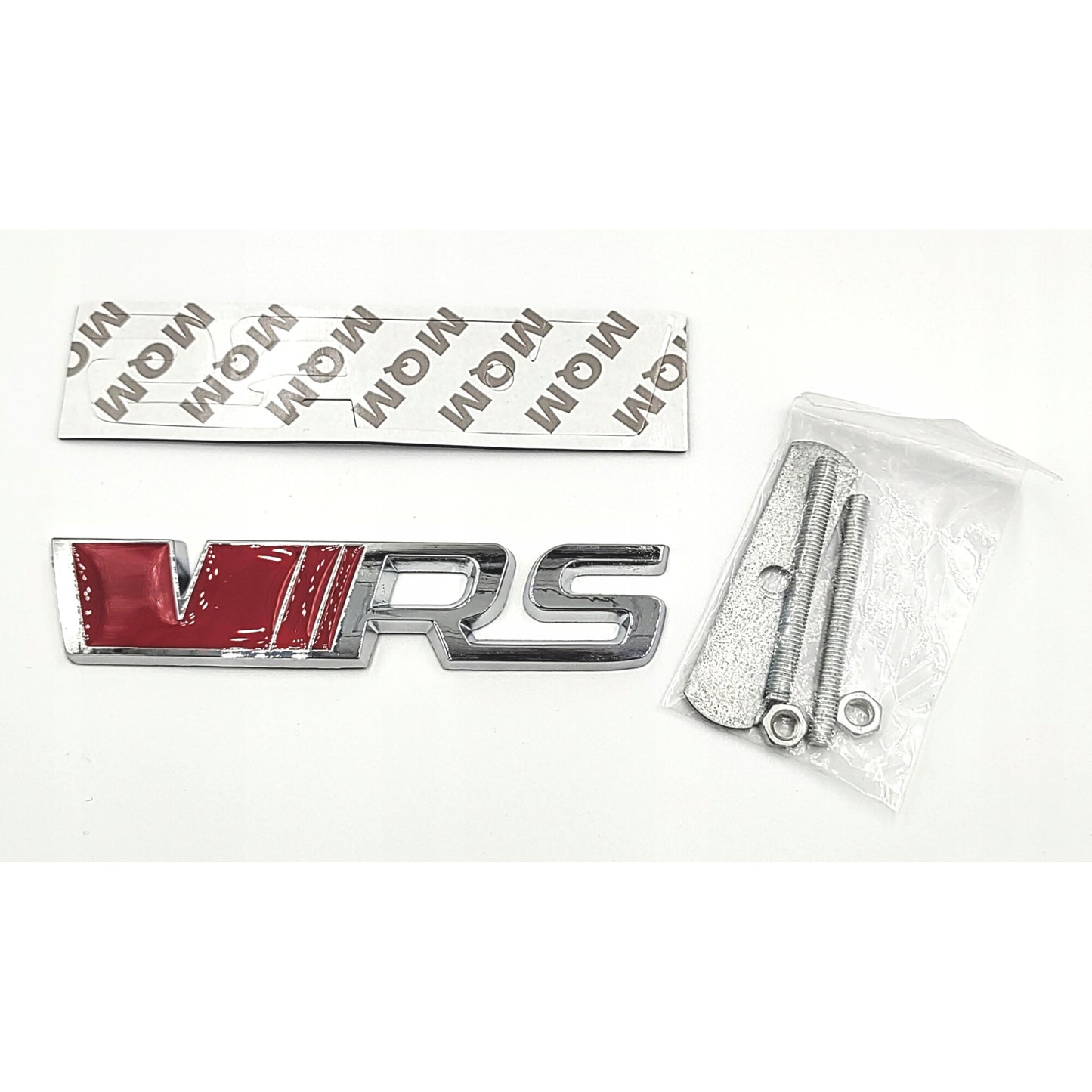 Emblema Skoda VRS, montaj pe capota sau portbagaj, rosu/argintiu