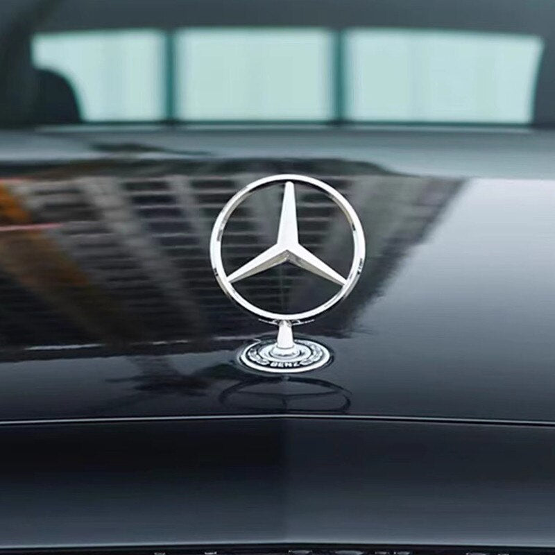 Insigna capota fata Mercedes-Benz Clasa C/E/S, sigla Mercedes-Benz [spic de grau albastru], C200 E300L E260L, S450, Fudisenn, insigna, stea, argintiu