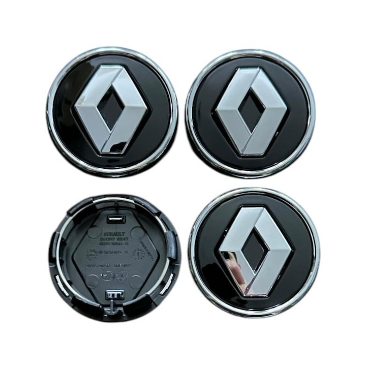 Set 4 capacele roti 57 mm Renault, Negru Chrome