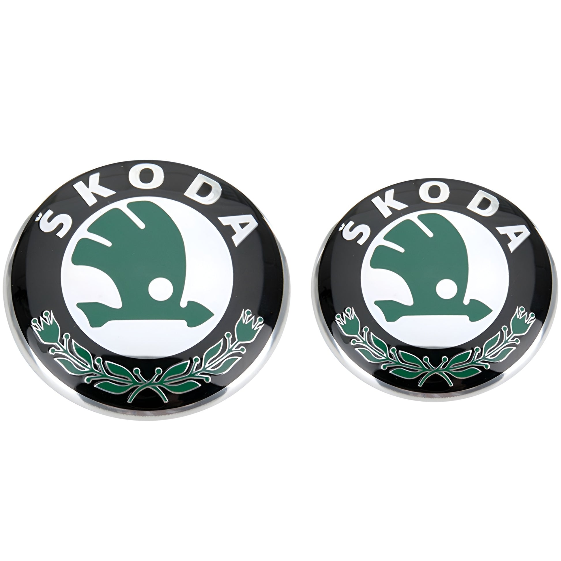 Set embleme Skoda, 90mm fata si 80mm spate, glossy, verde inchis
