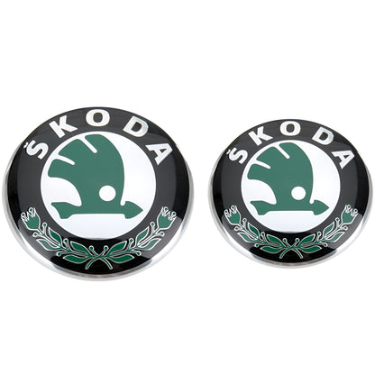 Set embleme Skoda, 90mm fata si 80mm spate, glossy, verde inchis