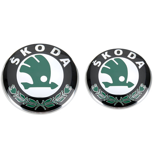 Set embleme Skoda, 90mm fata si 80mm spate, glossy, verde inchis