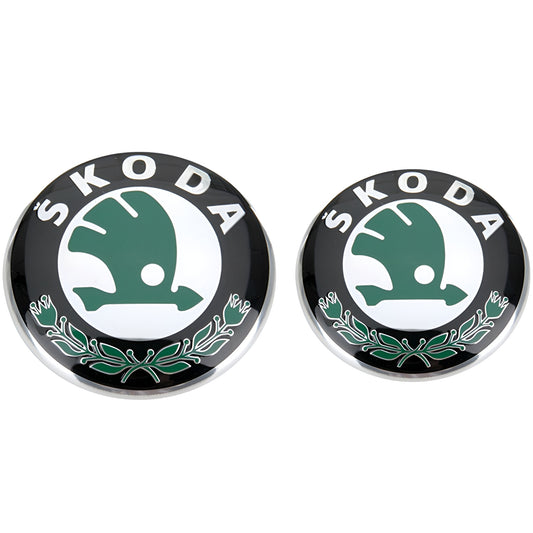 Set embleme Skoda, 90mm fata si 80mm spate, glossy, verde inchis