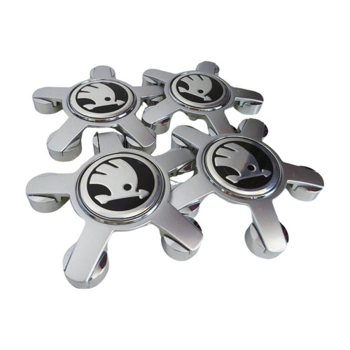 Set 4 capace jante Skoda gheare/spider argintii pentru jante Audi + odorizant LUCASON