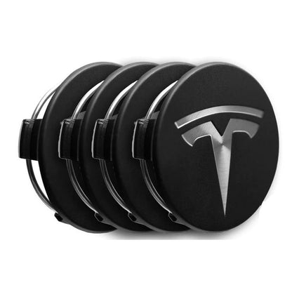 Set 4 capace TESLA, 57mm, Negru-Argintiu, pentru jante aliaj