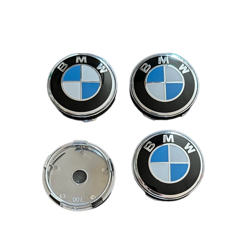 Set 4 capace roti 60mm BMW alb albastru compatibil/inlocuitor janta aliaj