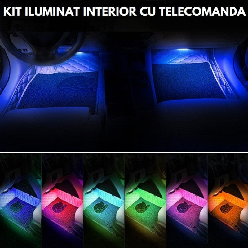 Kit Iluminare Ambientala LED Interior Masina, Multicolor RGB cu Telecomanda