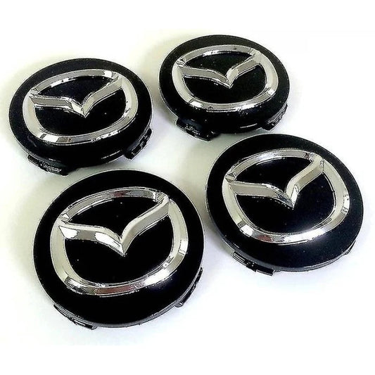 Set 4 capace 55mm Mazda, NEGRU+ARGINTIU, pentru jante aliaj cu inel de fixare