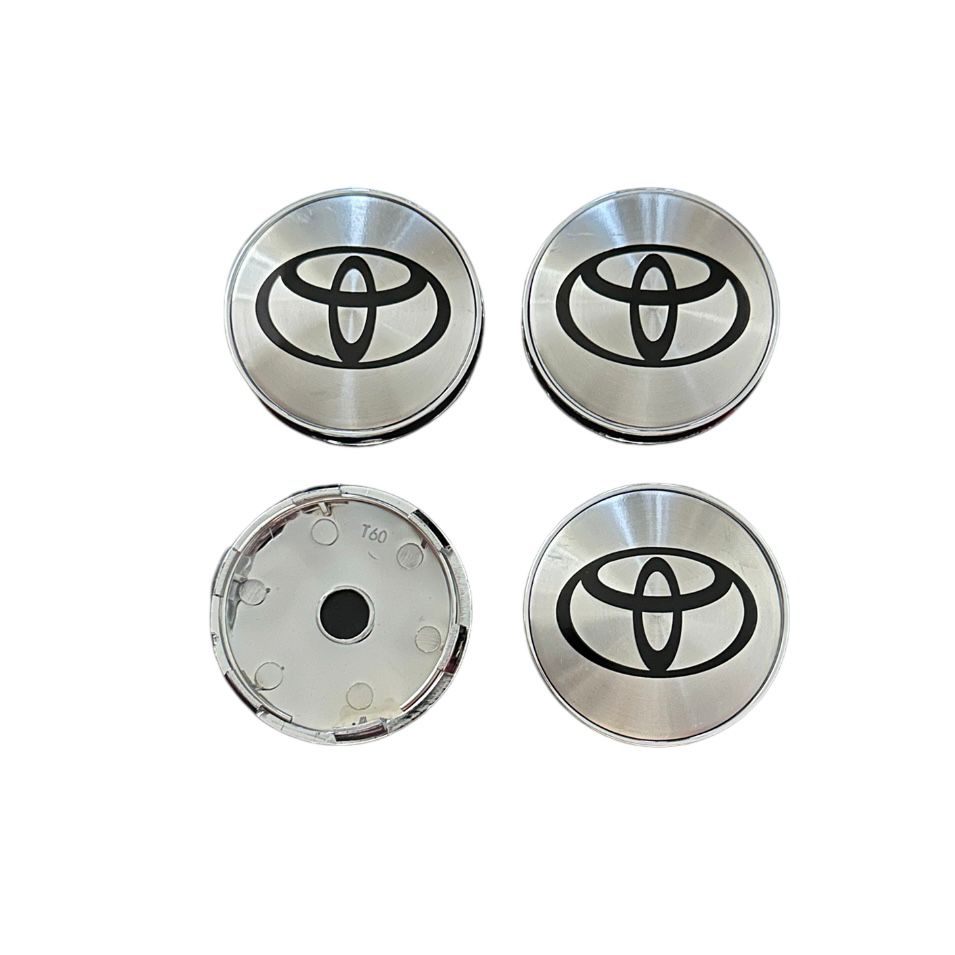 Set 4 capace roti 60mm Toyota Negru Argintiu compatibil/inlocuitor janta aliaj