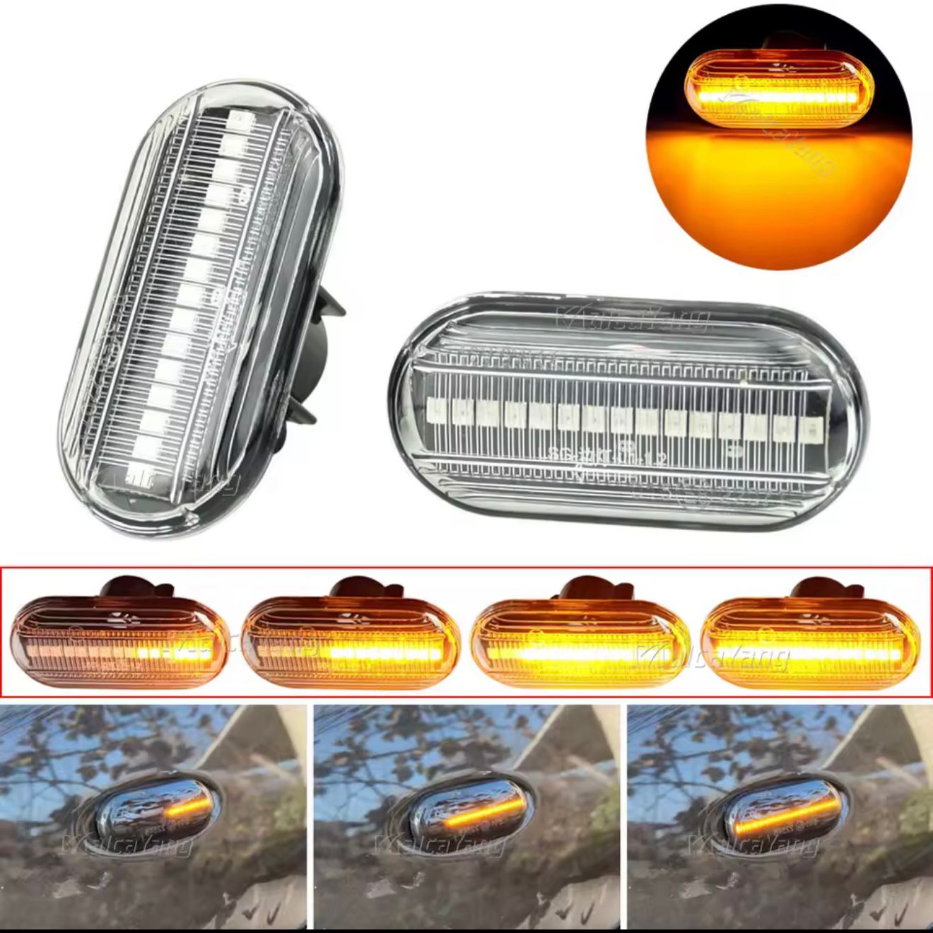 Set 2 x semnalizare dinamica aripa Dacia Renault Opel Mercedes Benz Nissan, Transparente