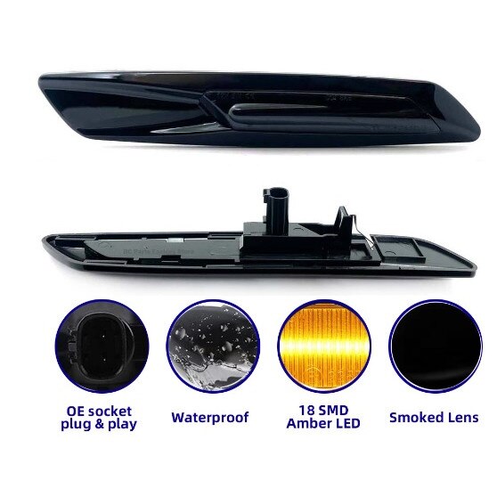 Set 2 lampi semnalizare led dinamica pe aripa, compatibile BMW 1 3 5 Series F30 E90 E91 E92 E93 E46 E60 E61 BMW F10 Style