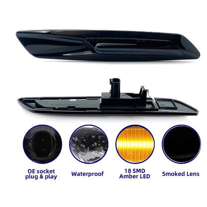 Set 2 lampi semnalizare led dinamica pe aripa, compatibile BMW 1 3 5 Series F30 E90 E91 E92 E93 E46 E60 E61 BMW F10 Style
