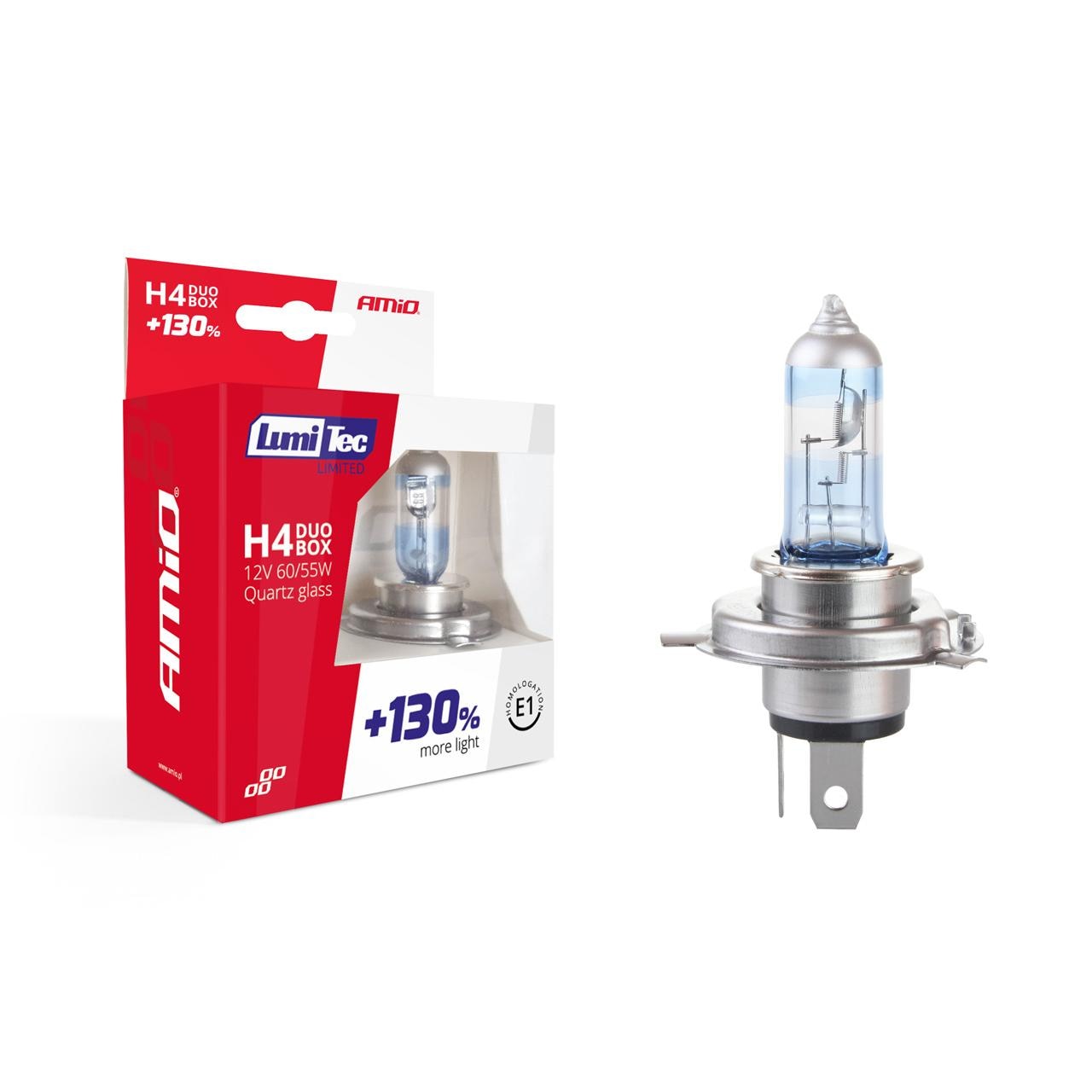 Set becuri cu halogen H4 12V 60 / 55W LumiTec LIMITED + 130% DUO BOX