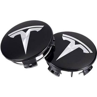 Set 4 capace TESLA, 57mm, Negru-Argintiu, pentru jante aliaj
