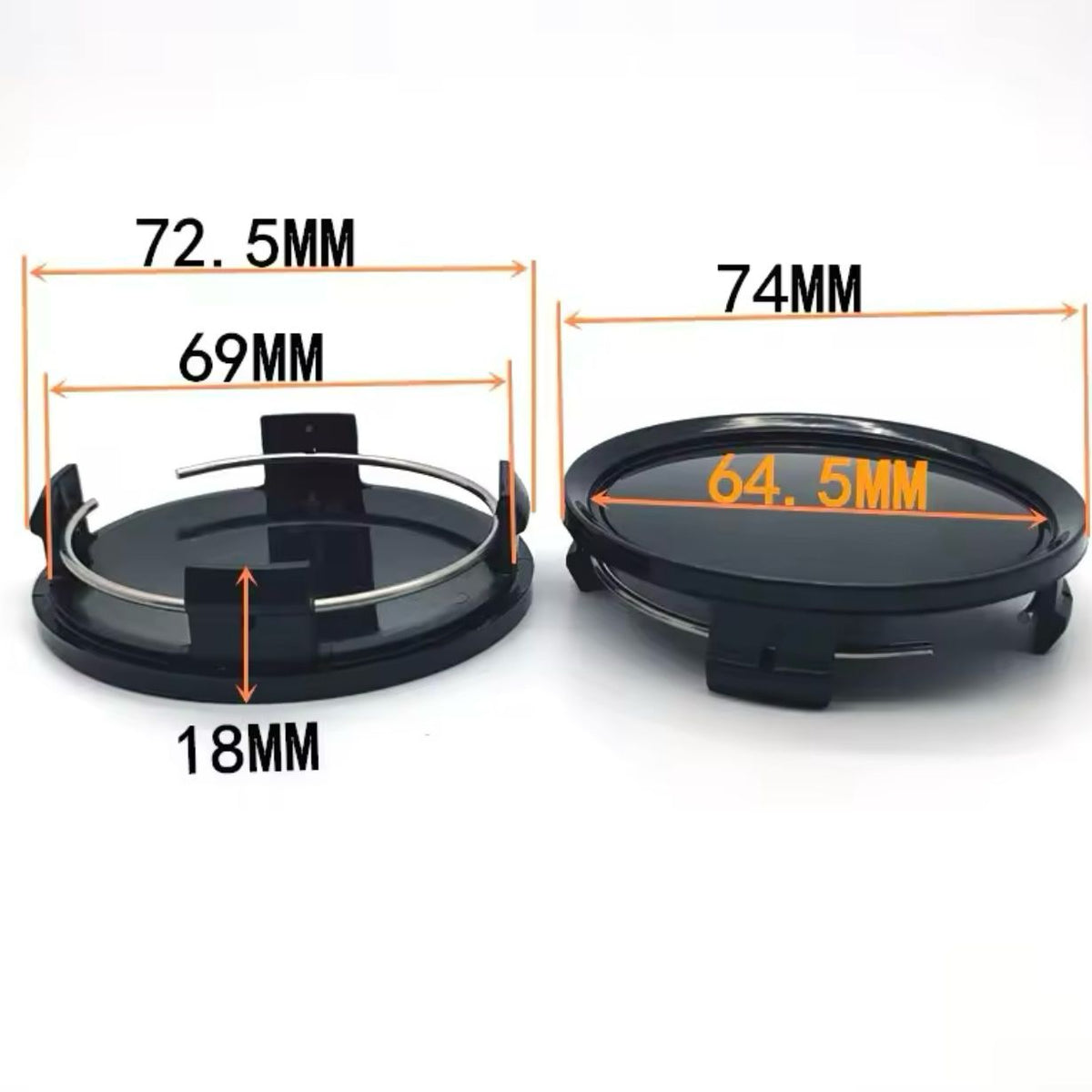 Set 4 capace roti 75mm exterior, 69mm interior Audi negre compatibil/inlocuitor janta aliaj