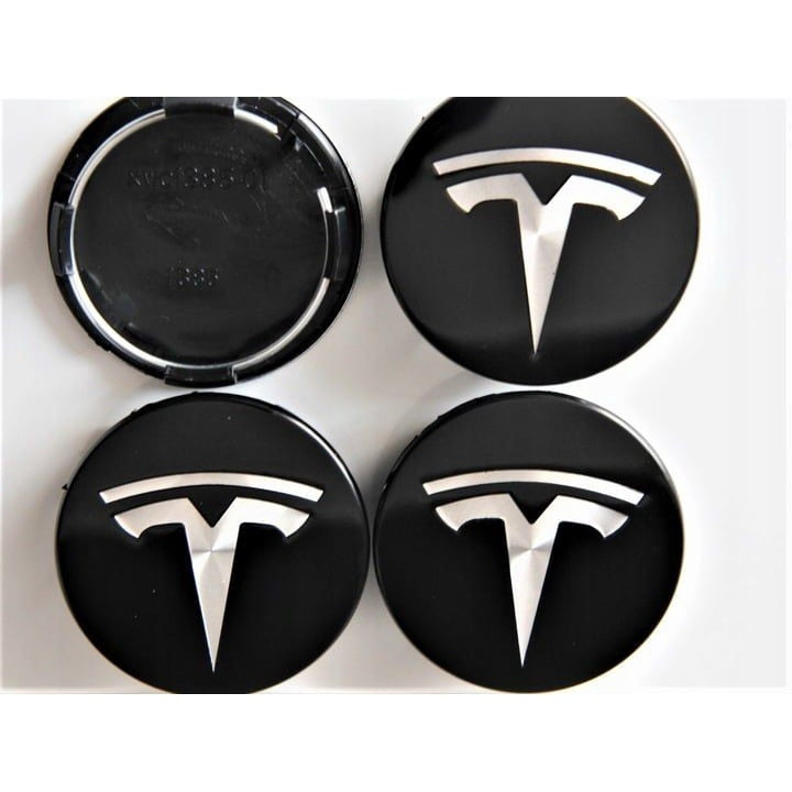 Set 4 capace TESLA, 57mm, Negru-Argintiu, pentru jante aliaj