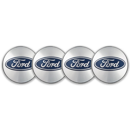 Set 4 capace roti pentru FORD, 60 mm, argintiu-albastru, plastic si aluminiu