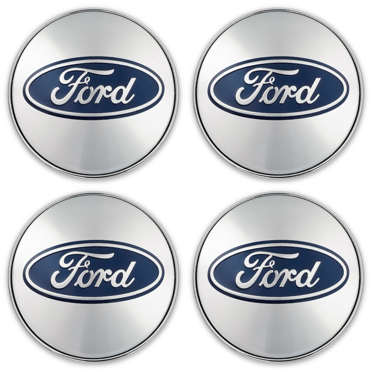 Set 4 capace roti pentru FORD, 60 mm, argintiu-albastru, plastic si aluminiu