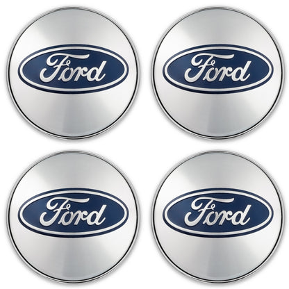 Set 4 capace roti pentru FORD, 60 mm, argintiu-albastru, plastic si aluminiu