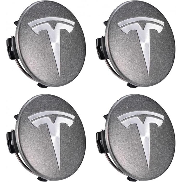 Set 4 capace Tesla, 57mm, ARGINTIU/GRI, pentru jante aliaj cu inel de fixare