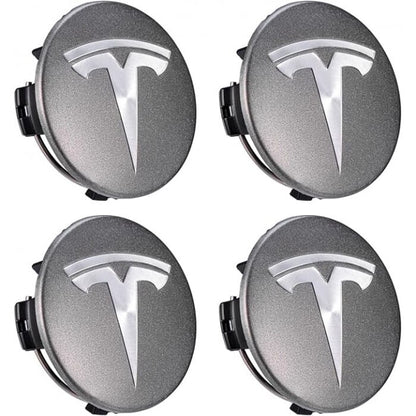 Set 4 capace Tesla, 57mm, ARGINTIU/GRI, pentru jante aliaj cu inel de fixare