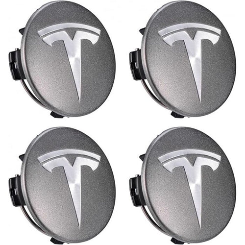Set 4 capace Tesla, 57mm, ARGINTIU/GRI, pentru jante aliaj cu inel de fixare
