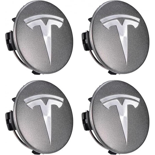 Set 4 capace Tesla, 57mm, ARGINTIU/GRI, pentru jante aliaj cu inel de fixare