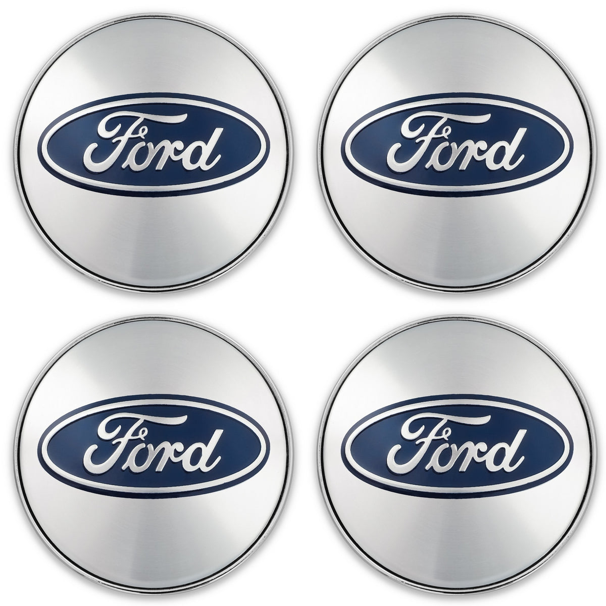 Set 4 capace roti pentru FORD, 60 mm, argintiu-albastru, plastic si aluminiu
